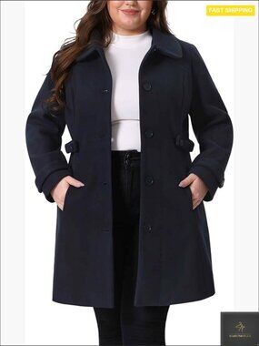 Plus Size Pea Coat Classic Elegant Peter Pan Collar Long Trench Winter Coat